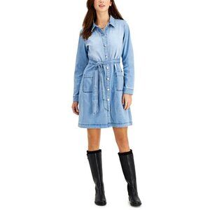Style & Co Medium Blue Chambray Denim Long Sleeve Mini Dress M